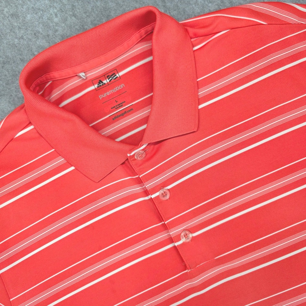 Adidas Puremotion Performance Golf Polo‎ Shirt Men's Large Salmon / White Stripe